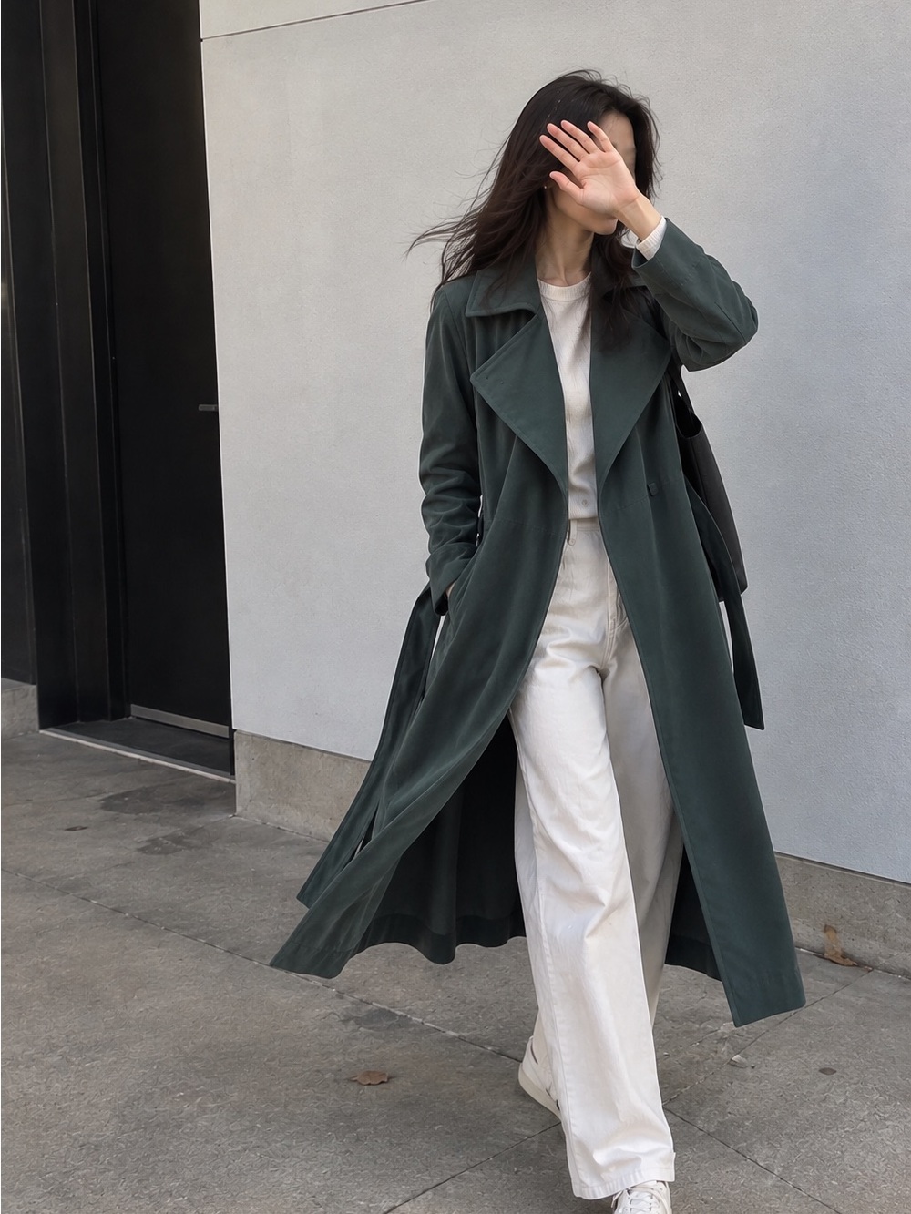 Club Monaco Dark Green Drapey Belted Trench Coat Size S
